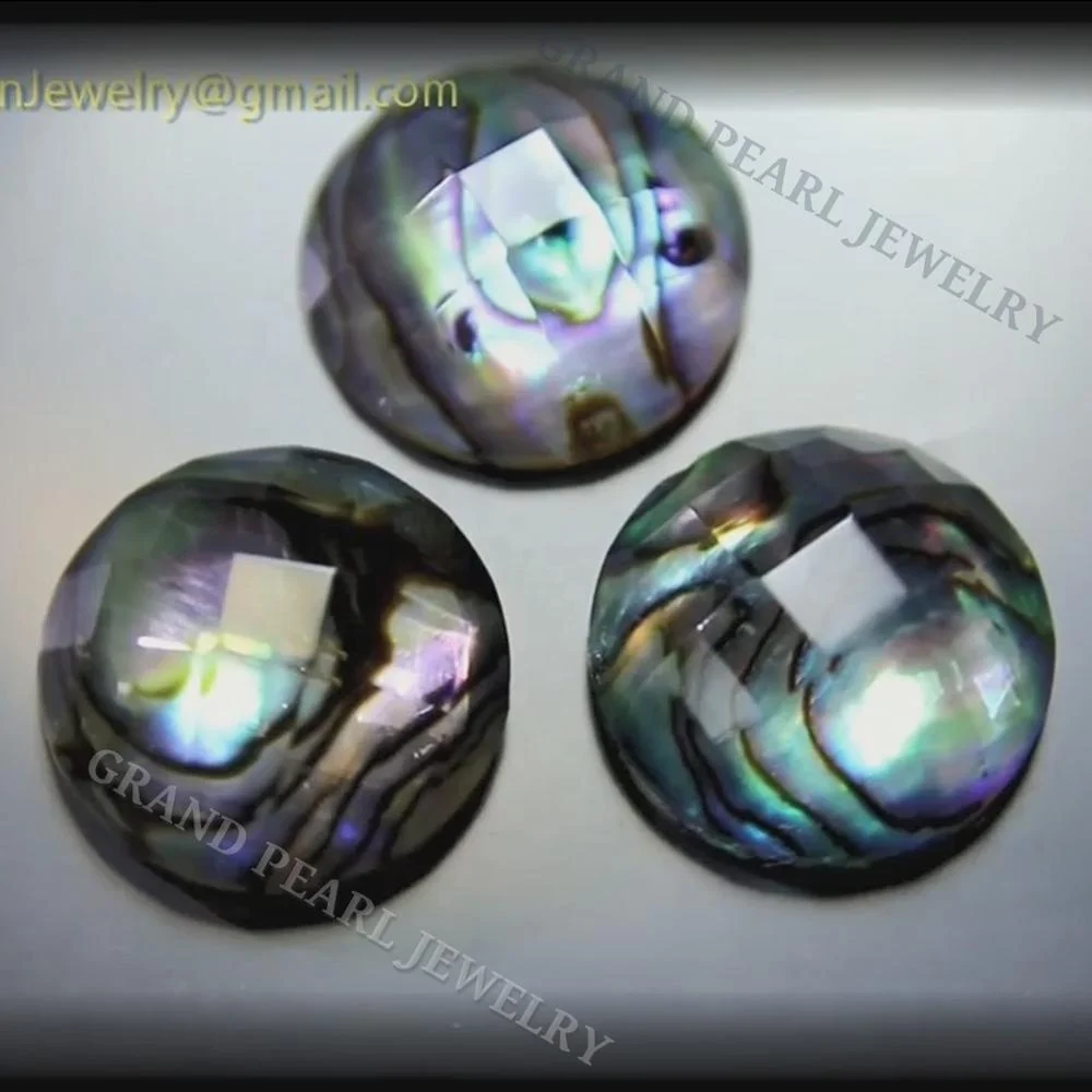 
Doublet Gemstone Cabochon - Paua Shell combined with faceted crystal - 12mm Round 