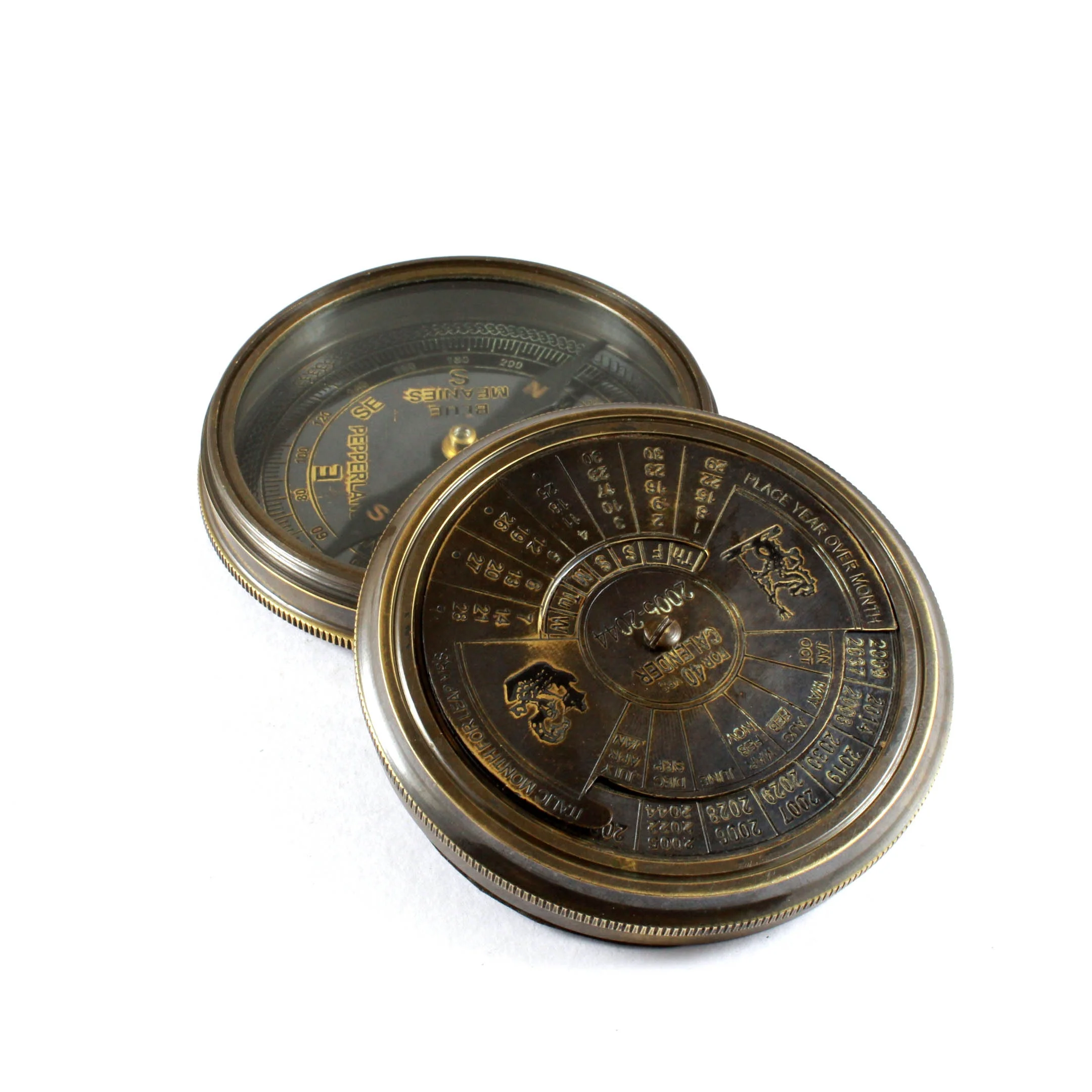 Brass Nautical Directional Pocket Compass with Poem Engraved Leather case