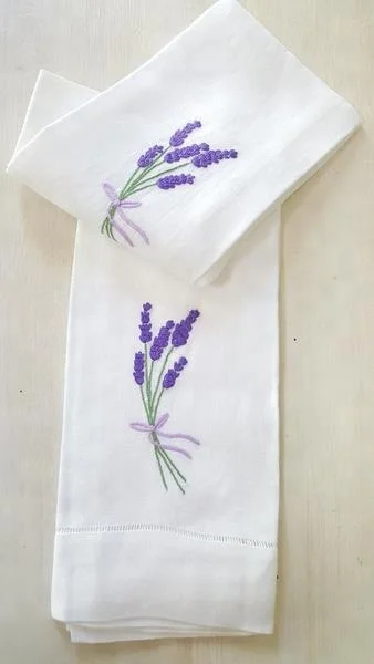 Lavender designs linen Towel embroidered linen cotton napkins, hemstitch cocktail napkins with monograms