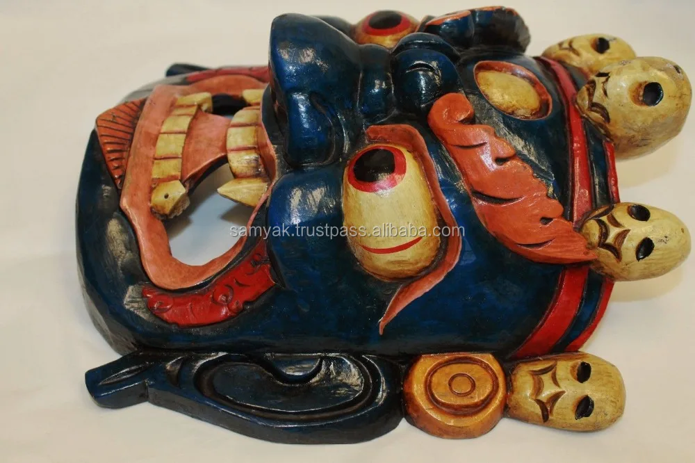 Hand Crafted Wooden Mask of Bhairab Mahakal Wall Hanging Made In Nepal