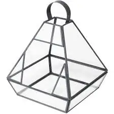 TERRARIUM POT TRIANGLE SHAPE HOME DECORATIVE FLOWER PLANT TERRARIUM FANCY DESIGN PLANT VASES ANTIQUE COLOR METAL FLOWER POT