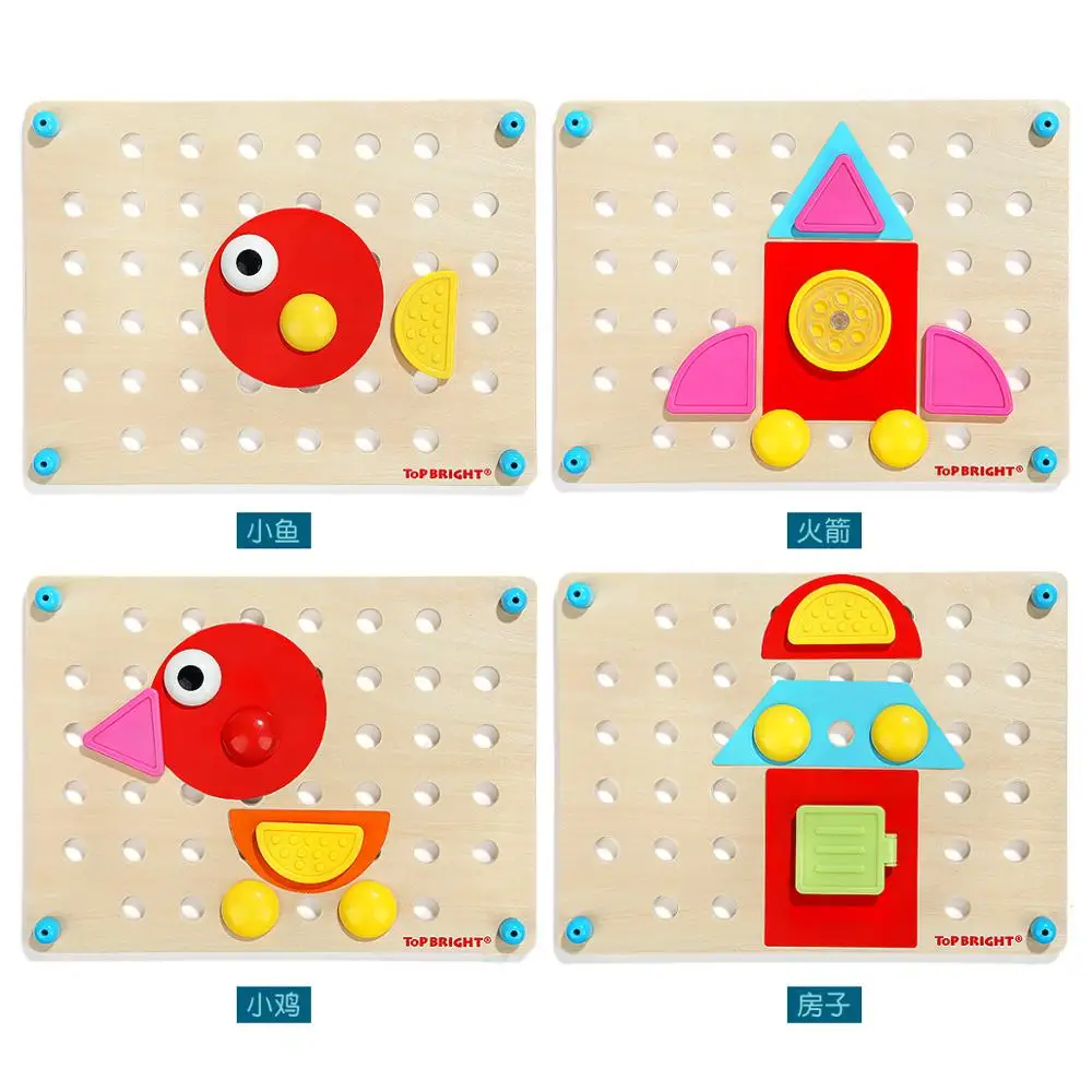 Topbright 2019 Educational Wooden DIY Mushroom Insert Nails Puzzle board game Toy for kids 130895