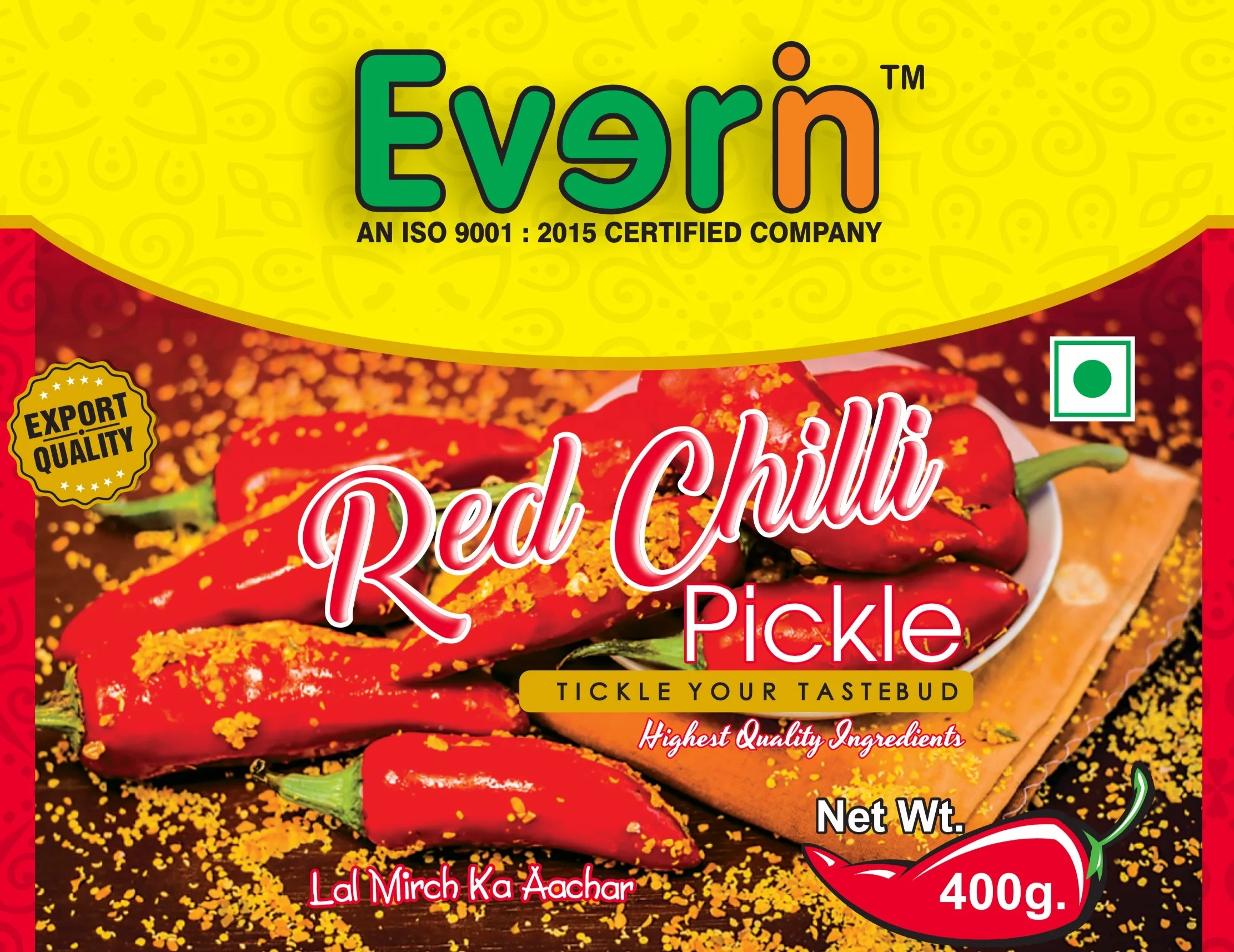 
RED CHILLI PICKLE 400g in Glass Jar 
