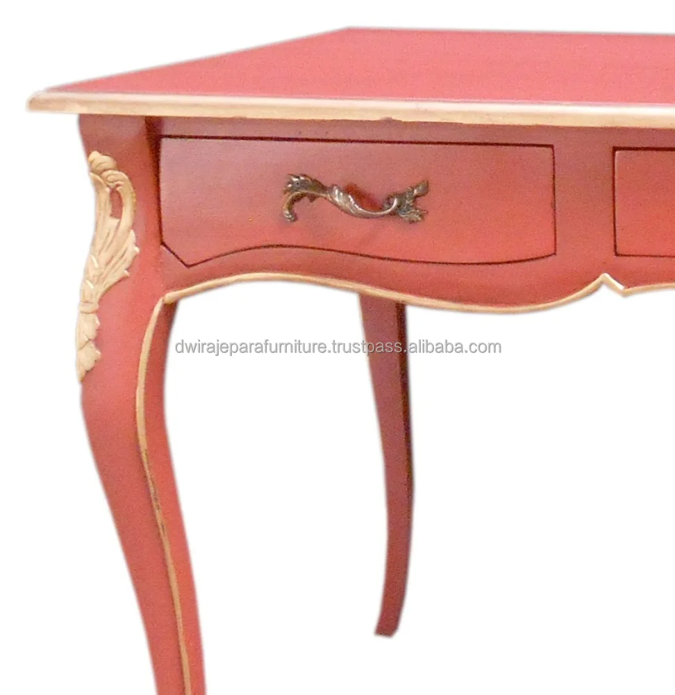 Антикварная окрашенная мебель-красная винтажная мебель деревянный стол во французском стиле.