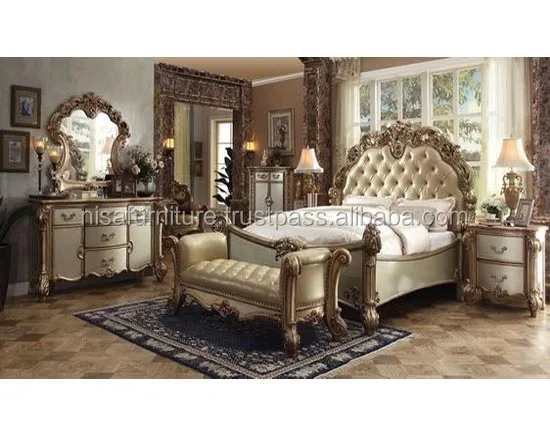 
Luxury italian leather classic antique hand carved wood bed frame bedroom furniture  (50036862338)