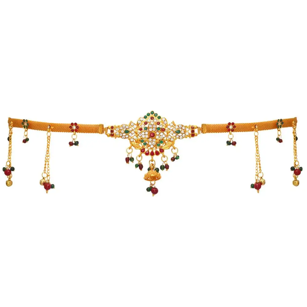 Glamorous Indian Jewellery Maroon & Green Color Glass Stone Kamarband Waist Chain