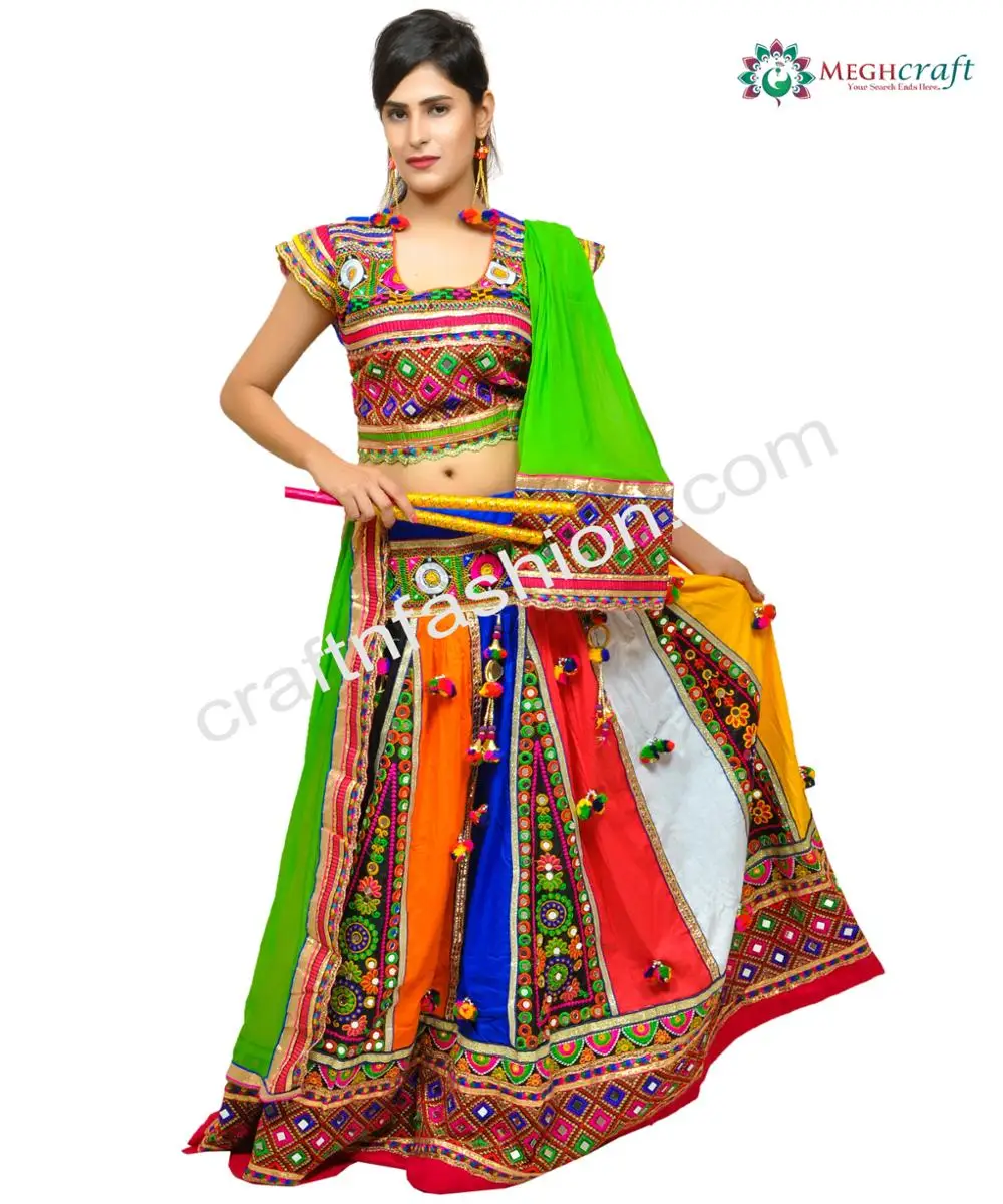 Banjara Style Multi Colored Chaniya Choli - Kutch Embroidery Mirror Work Ghaghra Choli - Traditional Gujarati Chaniya Choli
