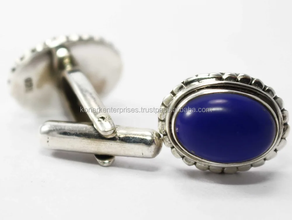 Мужские Запонки ручной работы из серебра 925 пробы с лазуритом