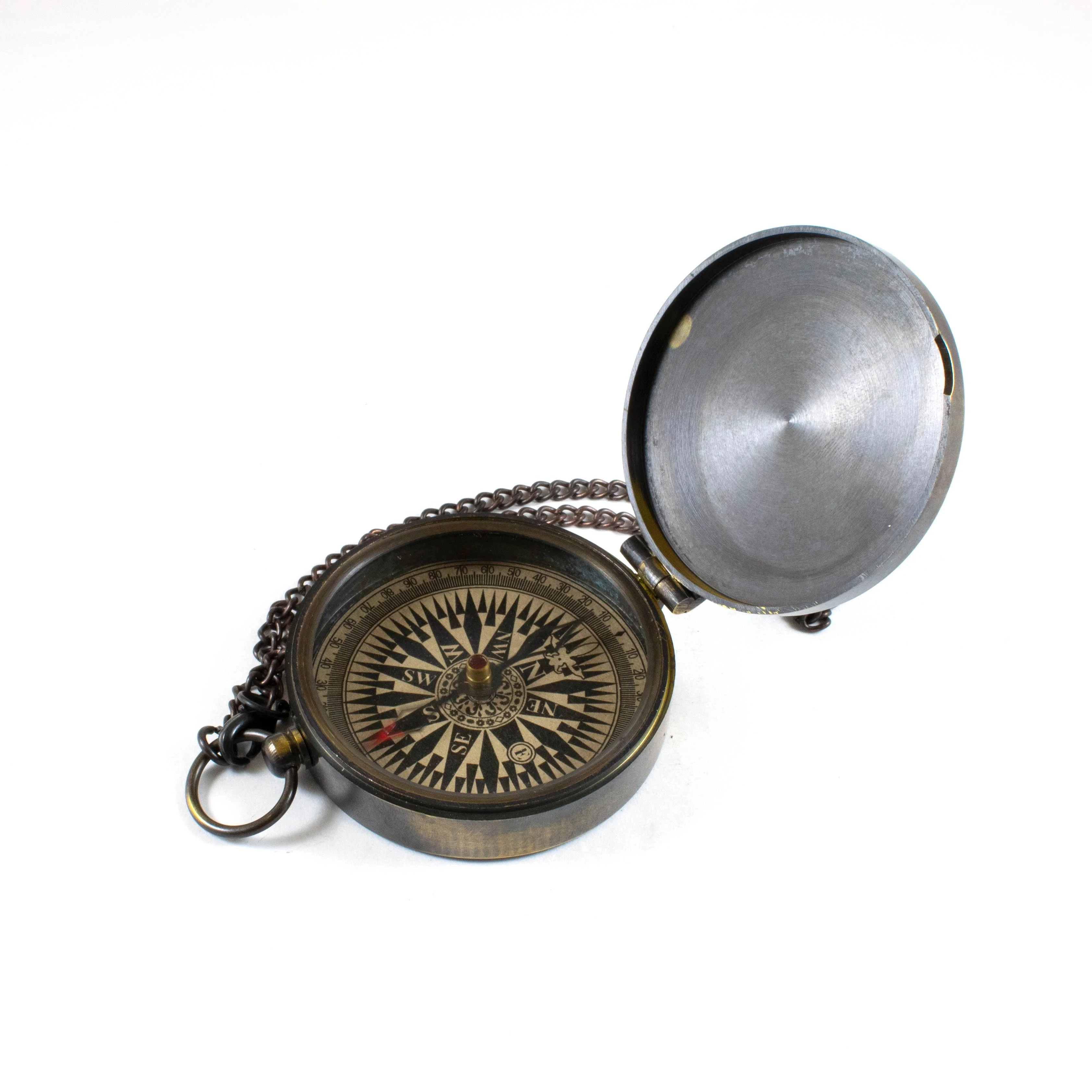 brass push button pocket compass silver directional personalised poem marine for anniversary gift birthday with leather case
