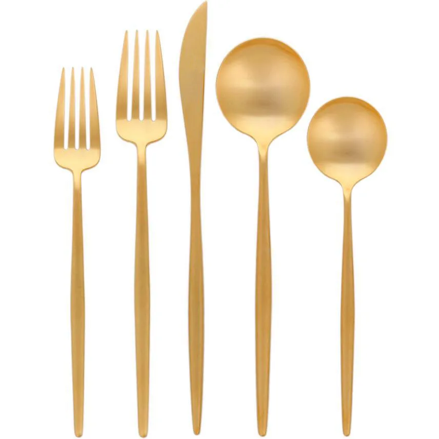 Elegant High Quality Gold Nickel Plated Antique Hotel Cutlery Set Stainless Steel Flatware with Golden Coating Metal Material