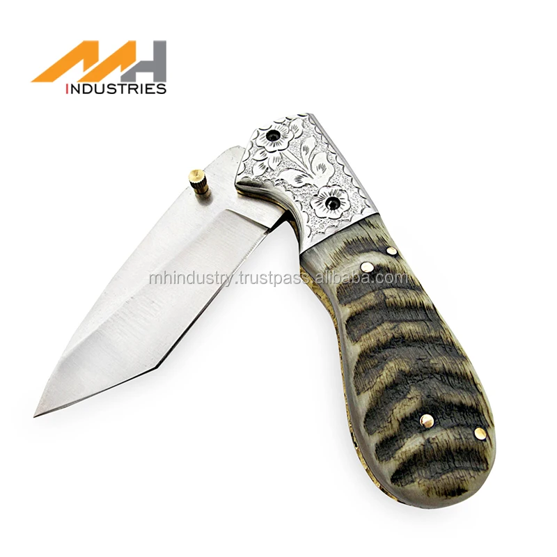 
Custom Handmade Damascus D2 Steel Hand Engraved Folding Knife 