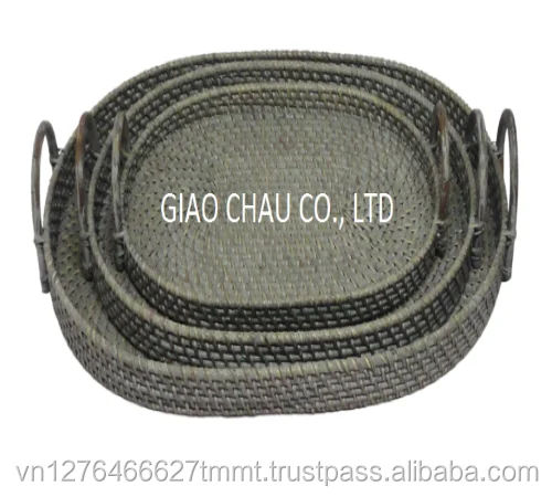 Set 3 of oval rattan tray with handle/ natural materials made in Viet Nam