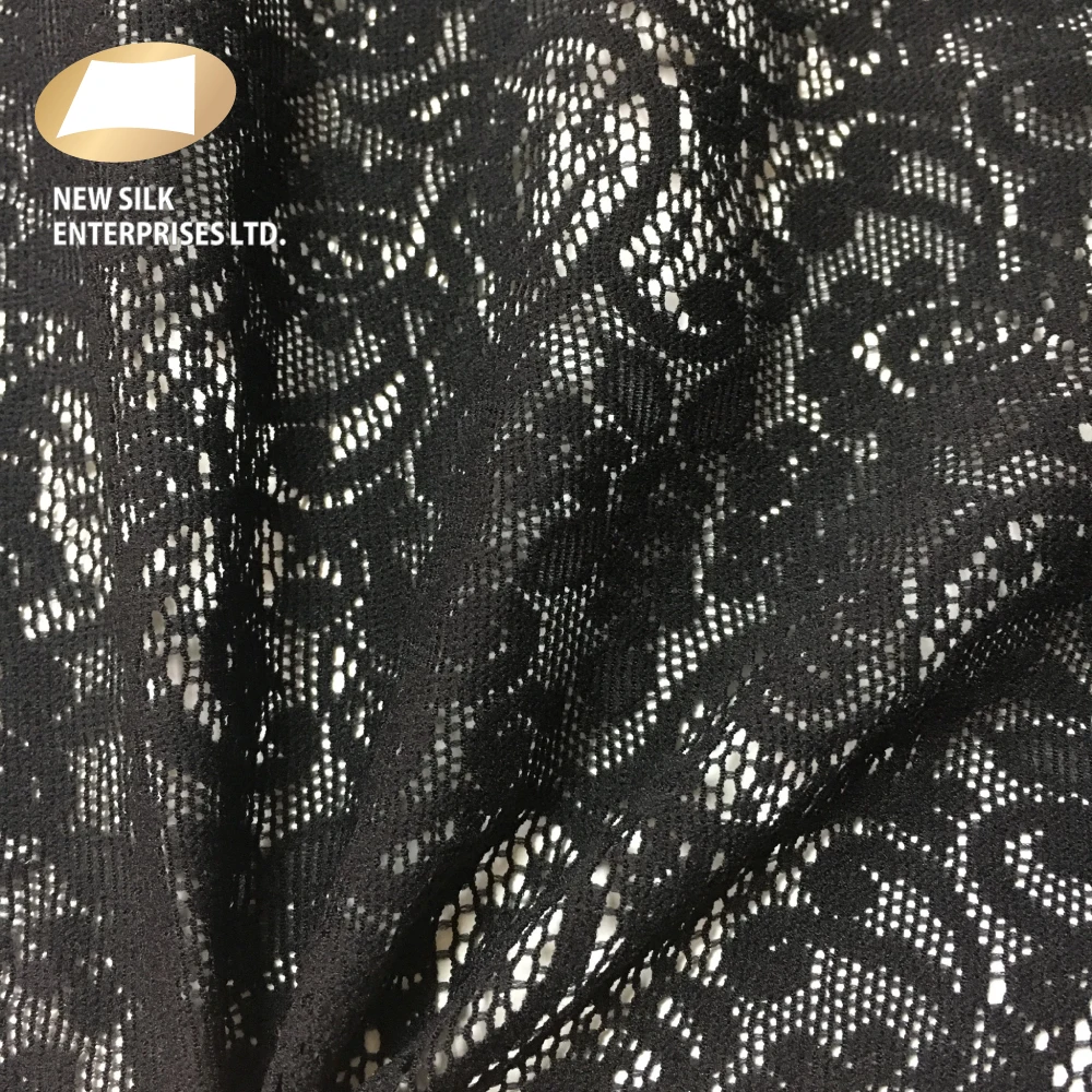 Black nylon jacquard mesh floral lace jersey knit fabric for dress