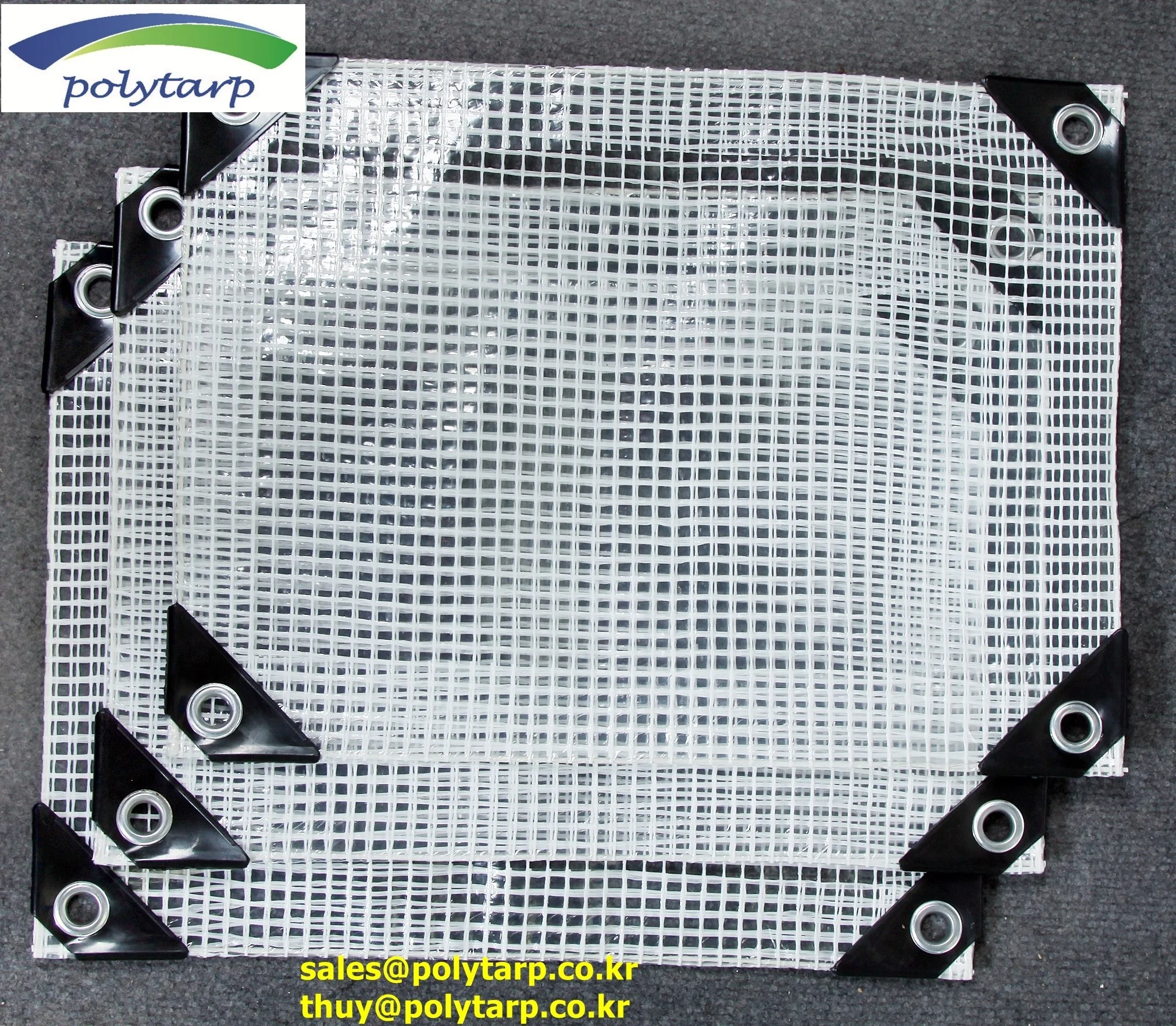 High Quality 240GSM Transparent Leno Tarpaulin Korean Standard Plastic Corners Reinforcement