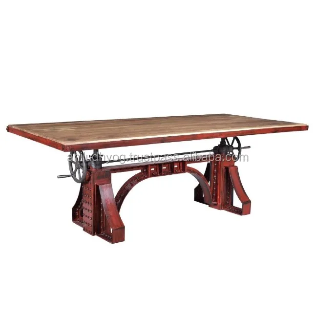 Industrial Design Red Adjustable Iron Crank Table Base