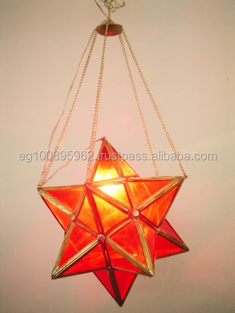 BR247 Large Moroccan Art Red Glass Star Pendant LED Lamp/Lantern
