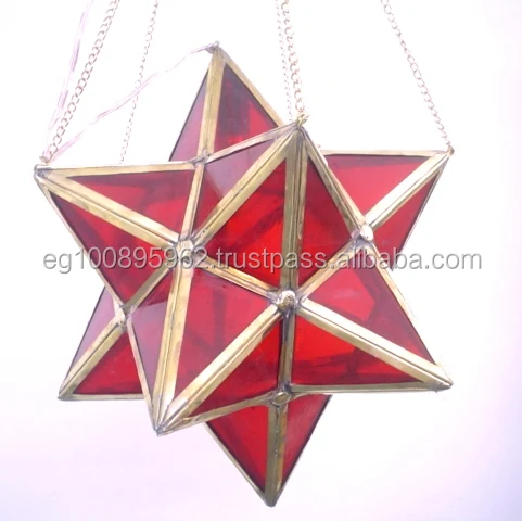 BR247 Large Moroccan Art Red Glass Star Pendant LED Lamp/Lantern