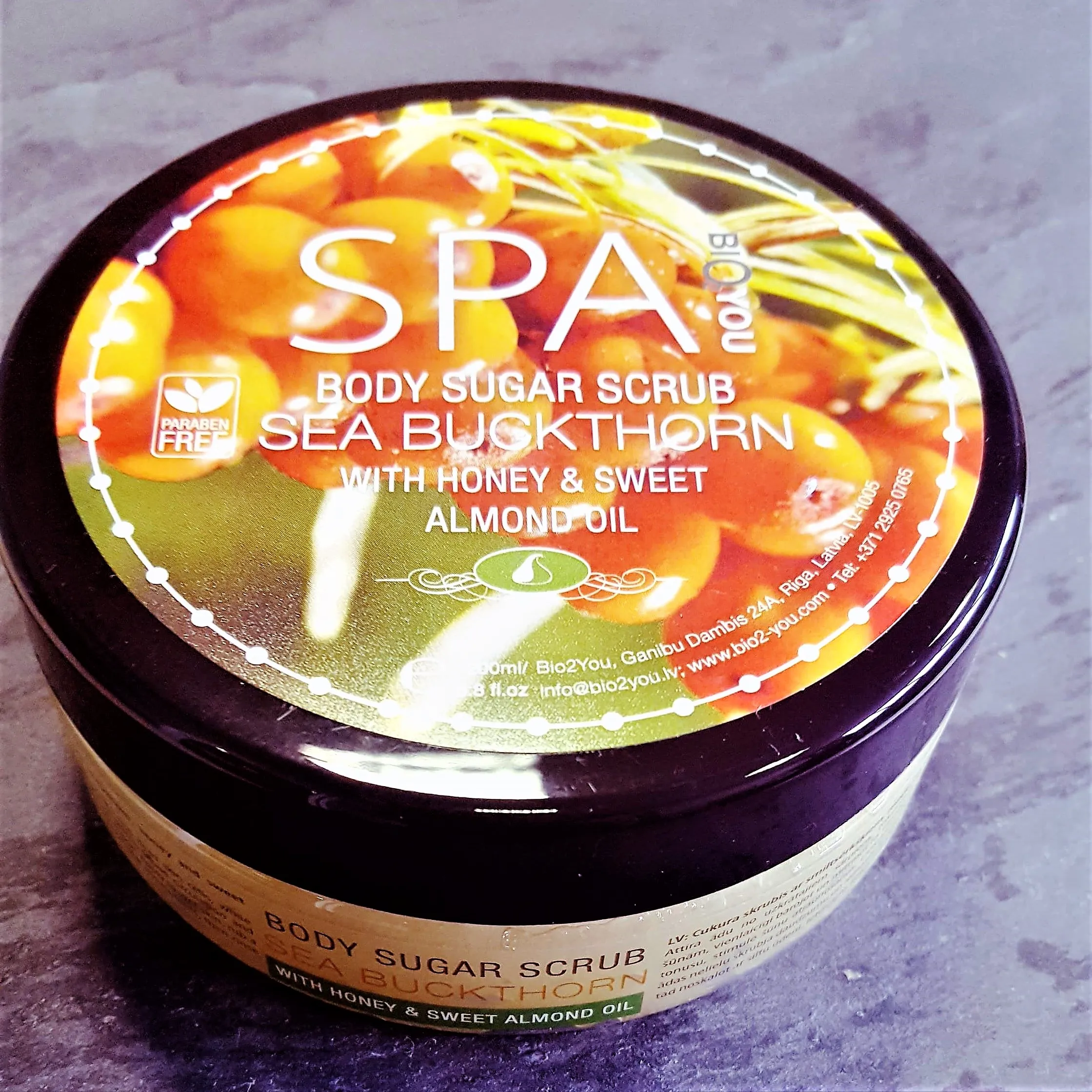 NATURAL MASSAGE SUGAR BODY EXFOLIATING SCRUB SEABUCKTHORN  with honey and sweet almond oil