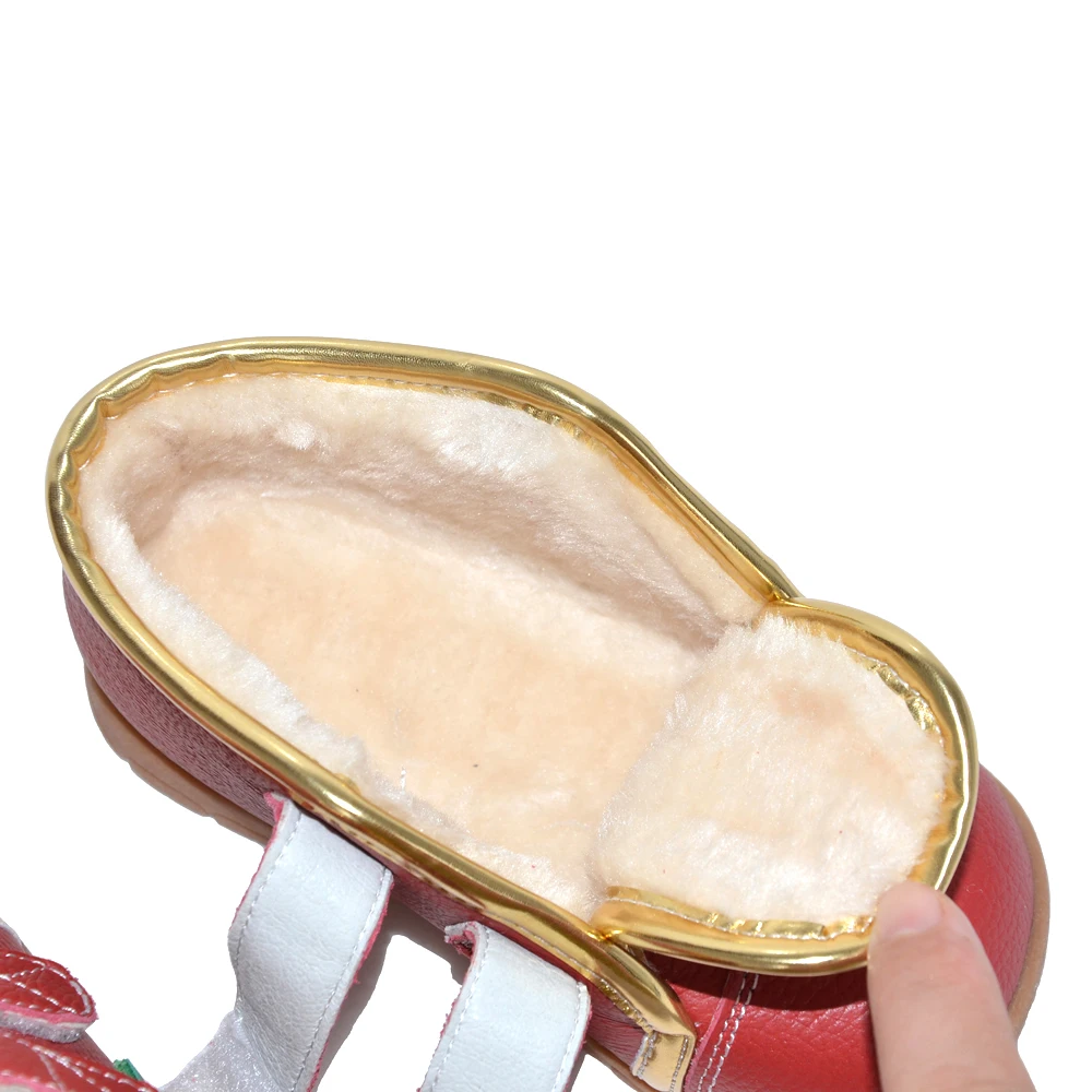 new style Red genuine leather toddler kids boots double strap adjustable girl winter boots