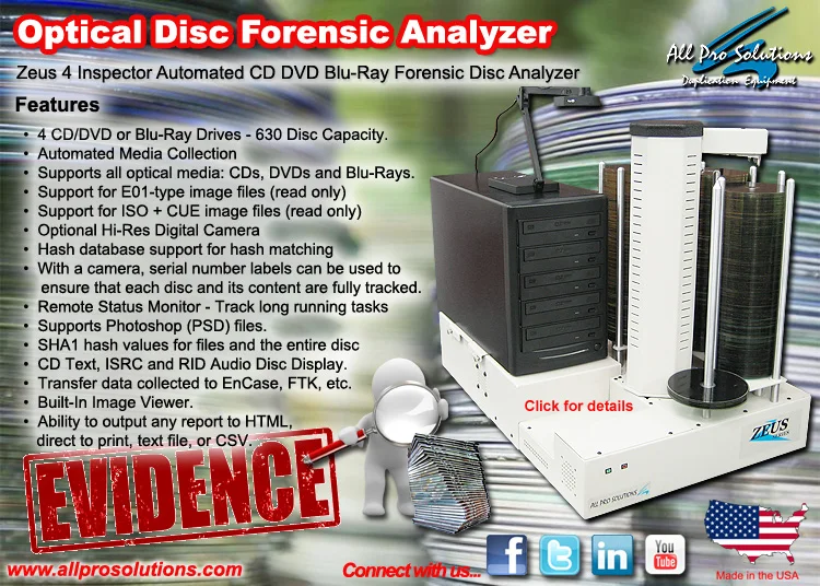 Zeus 4 Inspector Automated 4-Drive CD DVD Blu-Ray Forensic Disc Analyzer Reader w/ 630 Disc Capacity