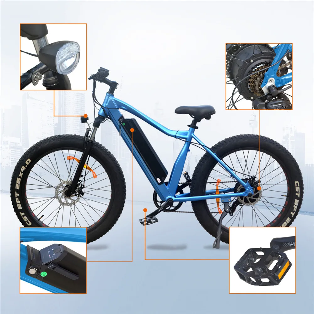 26 inch 250W 750W fat tire brushless motor 12Ah battery fat wheel electric mountain bike e bike fat tire cruiser electriC usa