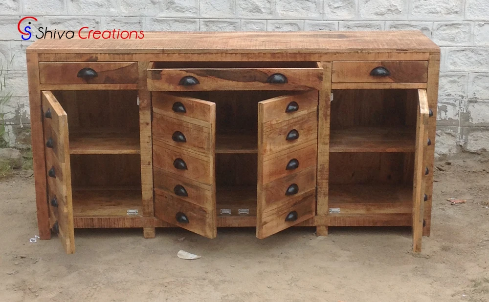 Шкаф для буфета из цельного дерева манго в античном стиле экологически чистый и прочный для домашней мебели