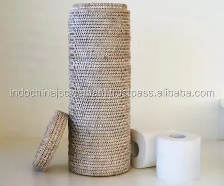 White color wicker rattan toilet paper holder for bathroom accessories