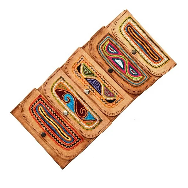 Real Leather Hand Embroidery Leather Coin Pouch Genuine Leather Purse Women Short Zipper Anti-theft Bohemian IN;27243 Wt-gata