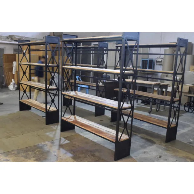 Solid Wooden Metal Industrial Vintage Design Huge Ladder Bookcase