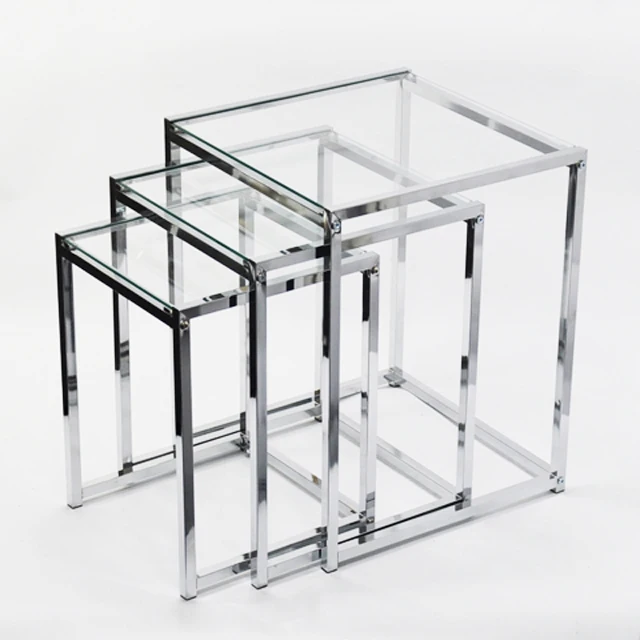 European 3 Pieces Set Square Glass Nesting Table