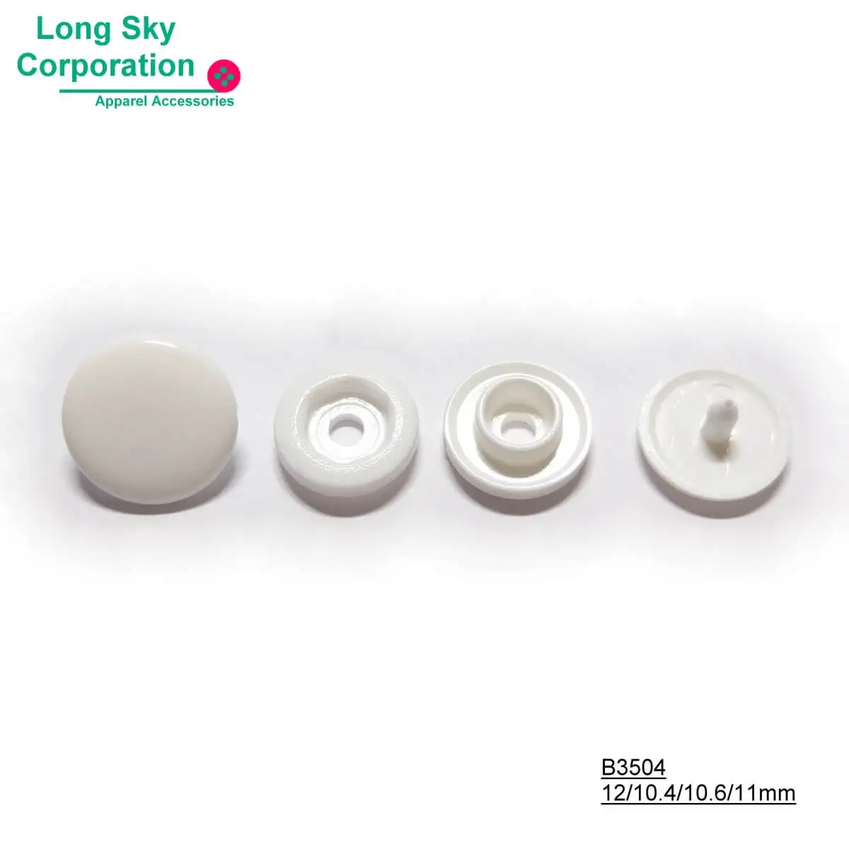 
 (#B3504) 12mm cap white plastic snap button  
