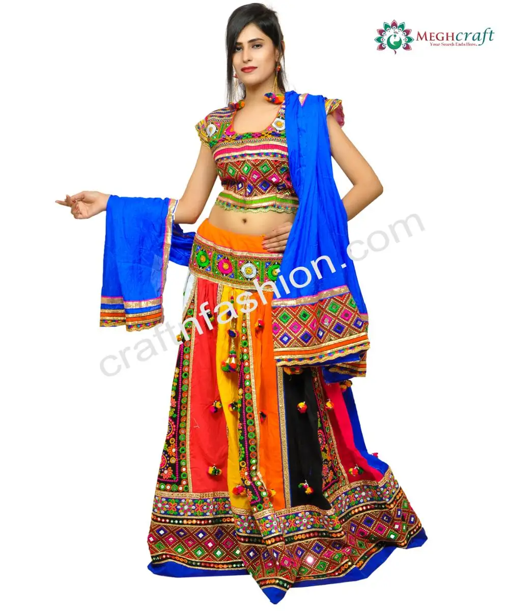 Banjara Style Multi Colored Chaniya Choli - Kutch Embroidery Mirror Work Ghaghra Choli - Traditional Gujarati Chaniya Choli