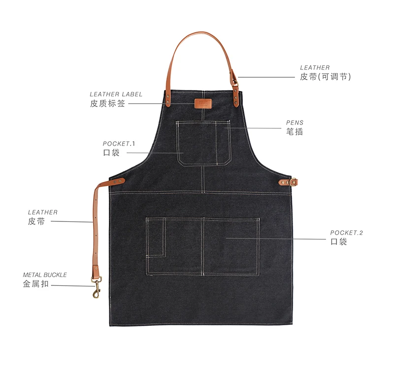 2020 Hot Products Custom Cooking Kitchen Barber Cotton Fabric Denim Garden Welding Leather Fashion Apron