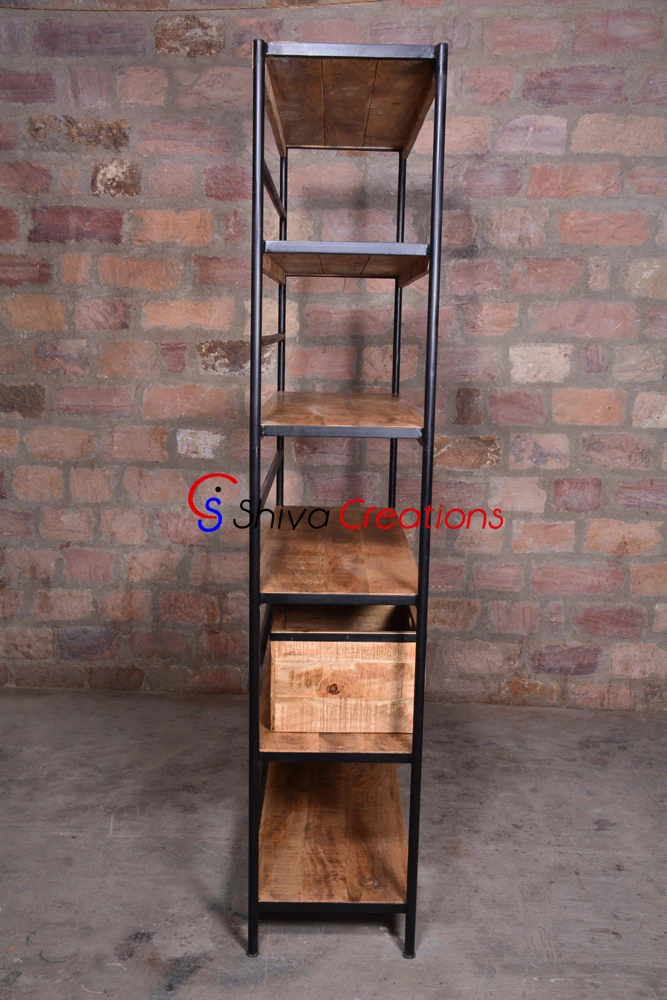 Rustic Metal Wood Bookshelf Antiqued Vintage Industrial Shelves Storage Bookcase