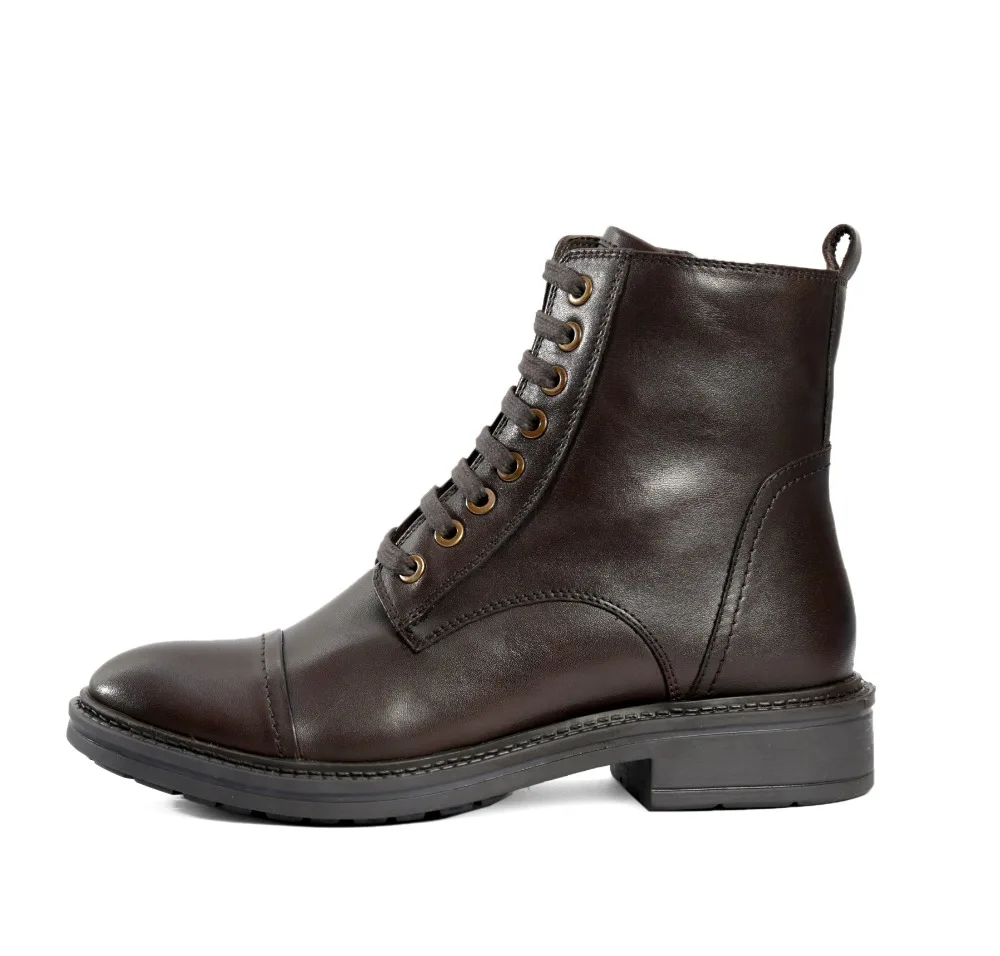 
LADIES HIGH ANKLE COW LEATHER LACE-UP BOOTS WITH INNER ZIP ON TPR SOLE 