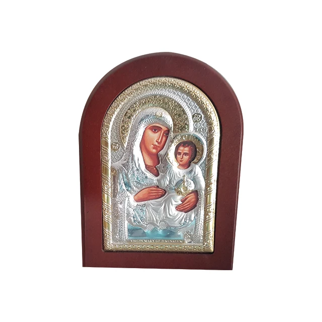 silver plated icon with wooden frame,our lady of Jerusalem