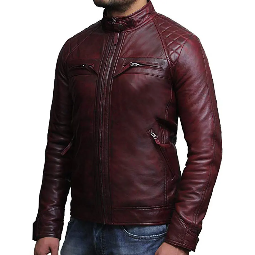 Кожаная мужская куртка-бомбер с воротником-стойкой из натуральной овечьей кожи, теплая куртка, сделанная в Пакистане, на молнии по индивидуальному заказу