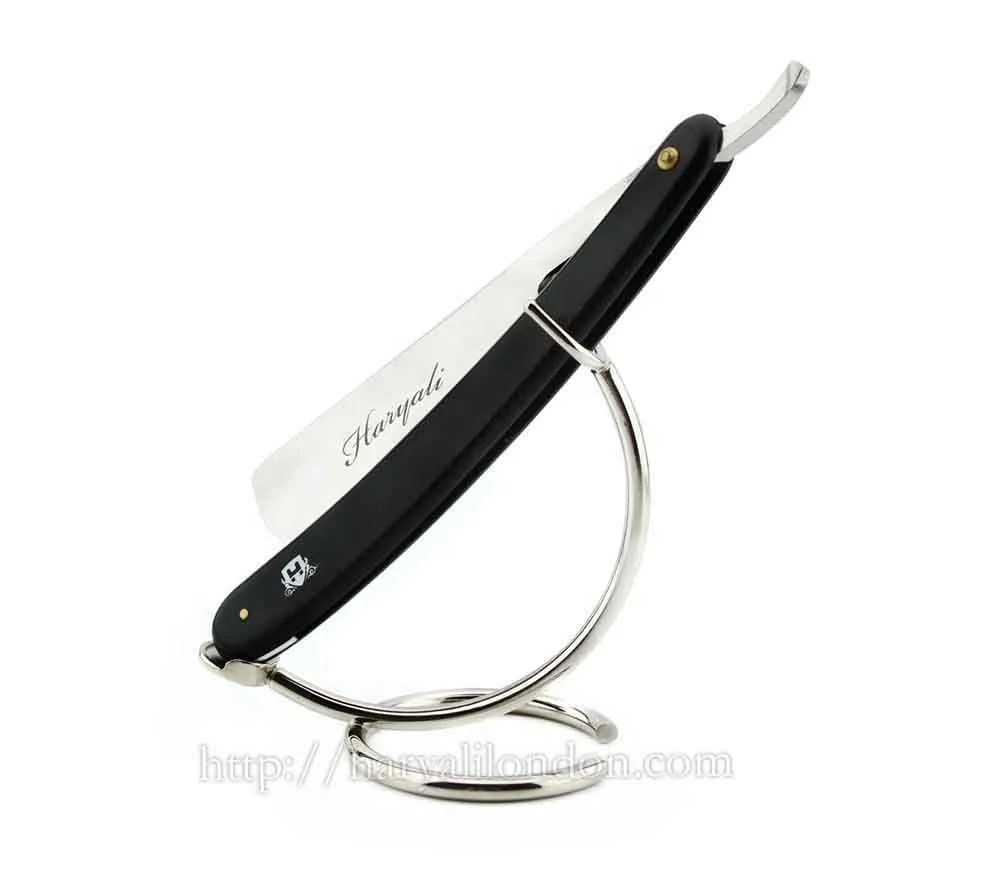 
Парикмахерский стиль для стрижки горла, Мужская бритва с черной ручкой и подставкой из нержавеющей стали. 