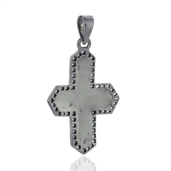 Pave Diamond Cross Design charm Pendant 925 Silver Enamel Jewelry