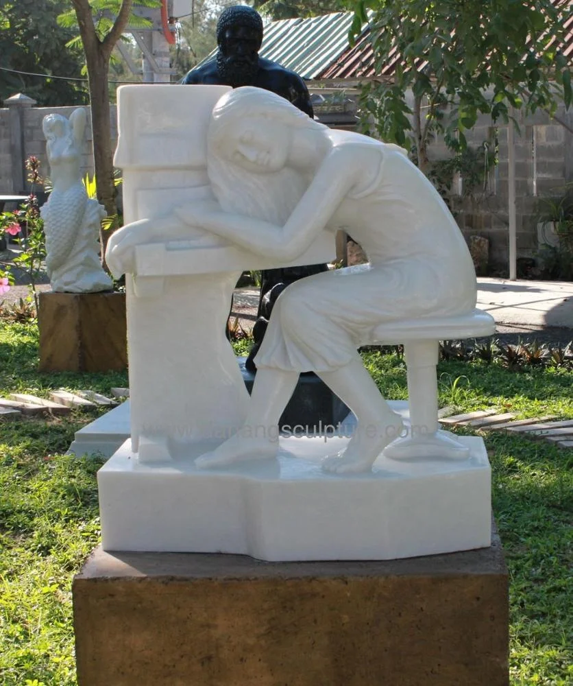 Beautiful sleeping young girl garden stone statue DSF V41