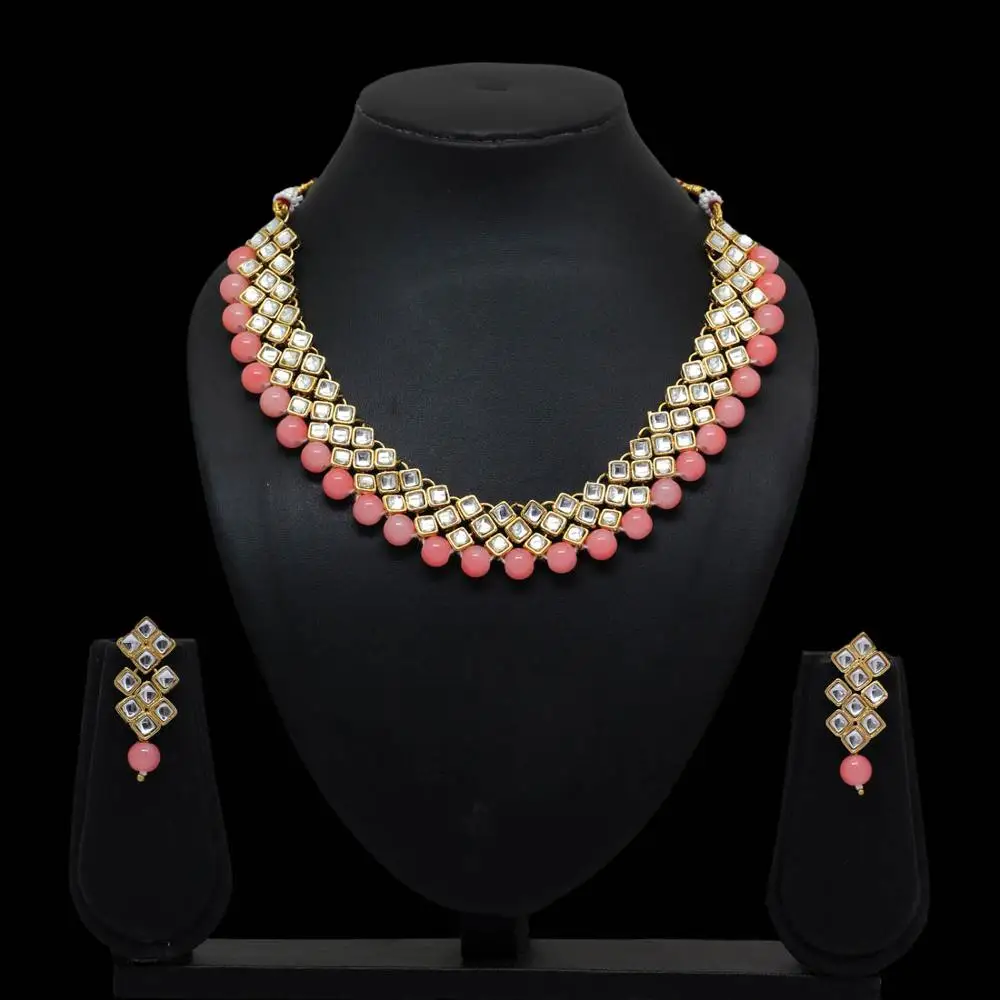 Rama Green Color Kundan Necklace With Earring