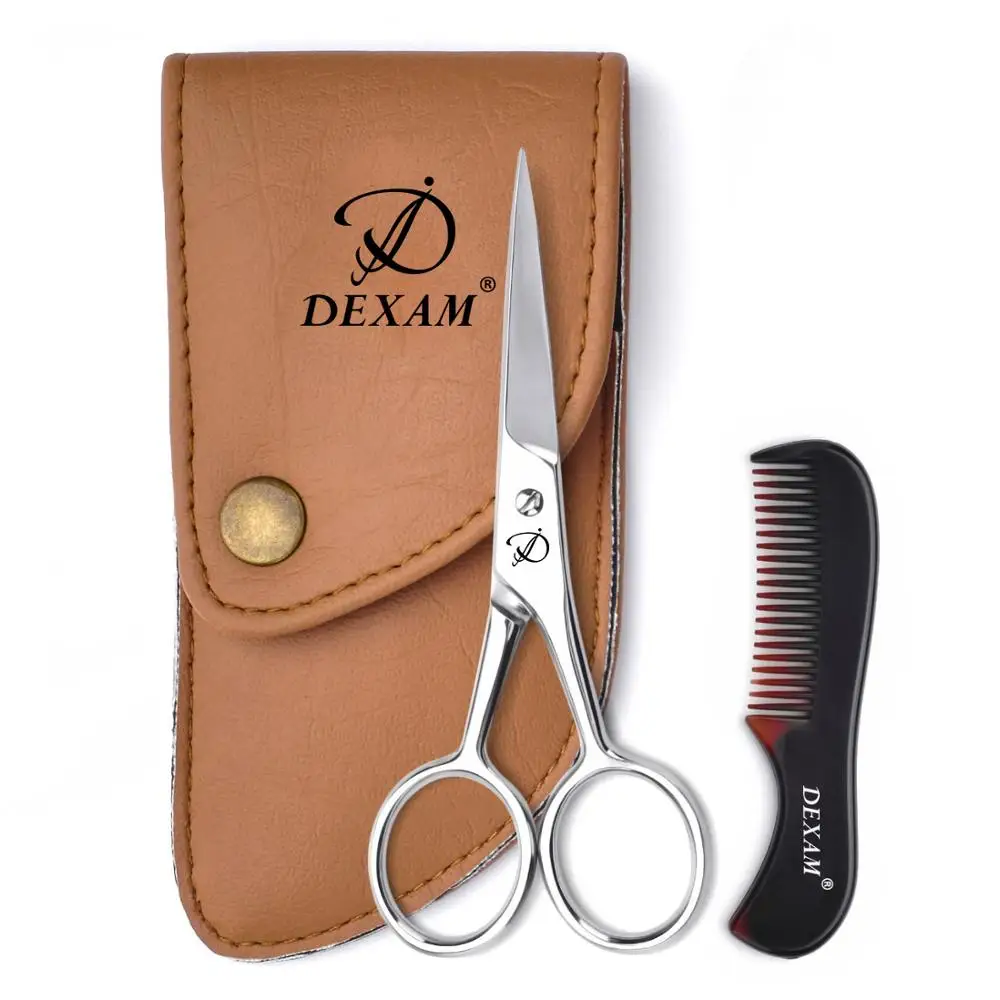 Amazon hot selling Black Beard Kit private label Men Beard Scissors with Comb and Leather Pouch Facial hair Scissor