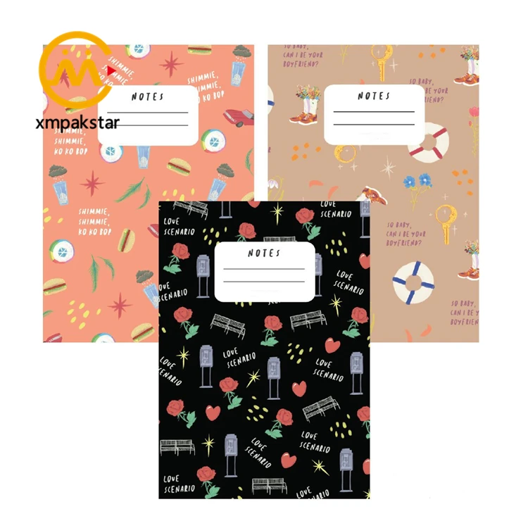 Promotional staple binding soft cover saddle stitched blank composition custom school exercise book notebook