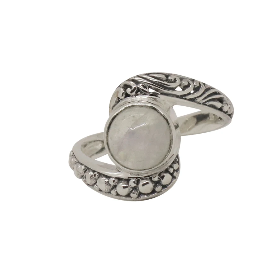 Bali Sterling Silver Ring with Rainbow Moonstone