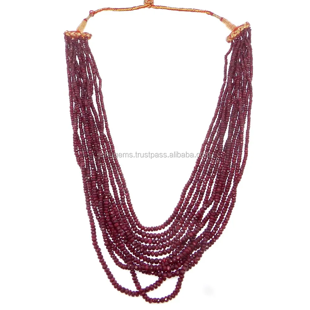 Natural Ruby roundel faceted 11 lines gemstone beads 2.5 - 4mm 22 inch length 554.35 cts beaded necklace