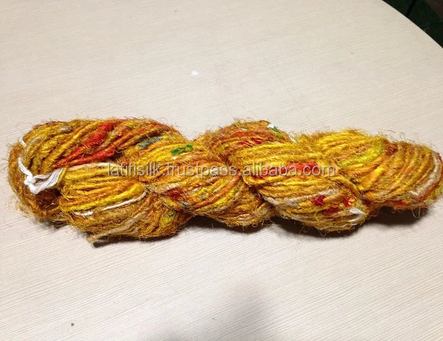 Recycle sari silk Yarn Hand made handspun sustainable yarn made from factory silk waste for knitting crochet Art and craft