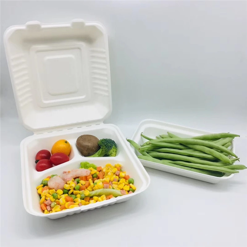 
compostable sugarcane food box food packaging with compartment 