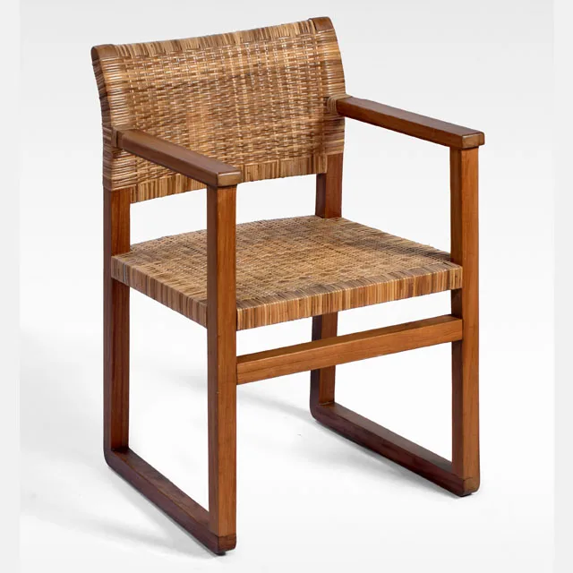 Natural Teak Wood Rattan Chair with Peel Woven Style Leisure Chair for Home Interior