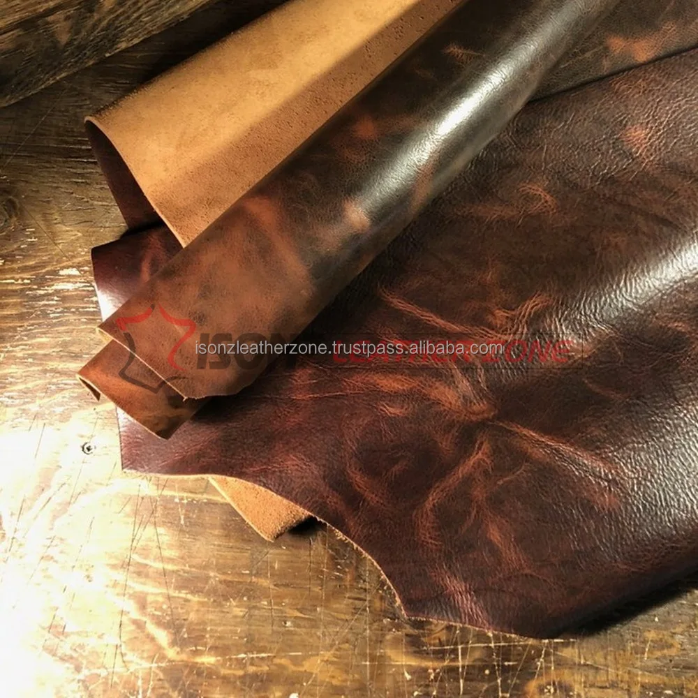 
natural veg tanned hides pull up leather in colors 