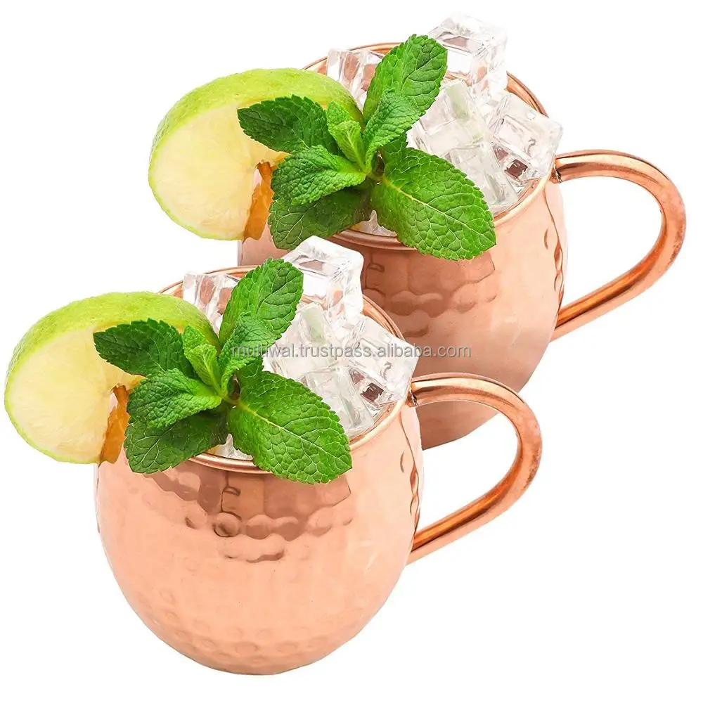 Moscow Mule Mugs Set Of 2 16 oz Pure Solid Genuine , Copper Cups , Straws,Stirring Spoon Shot